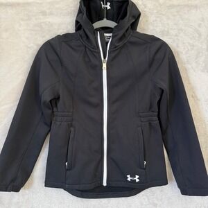 Under Armour ColdGear Girls Youth Medium Black Hooded Full Zip Jacket Athletic